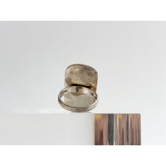 Mother of Pearl Rectangular Minimalist Sterling Silver Vintage Ring - sz 6.75 - Picture 5 of 10